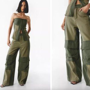NASTYGAL TWO TONE TWILL WIDE LEG CARGO PANTS 6